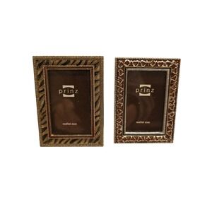 Prinz Wallet Size Picture Frames Set of 2 Gold Silver Ornate Metal 2x3 Safari
